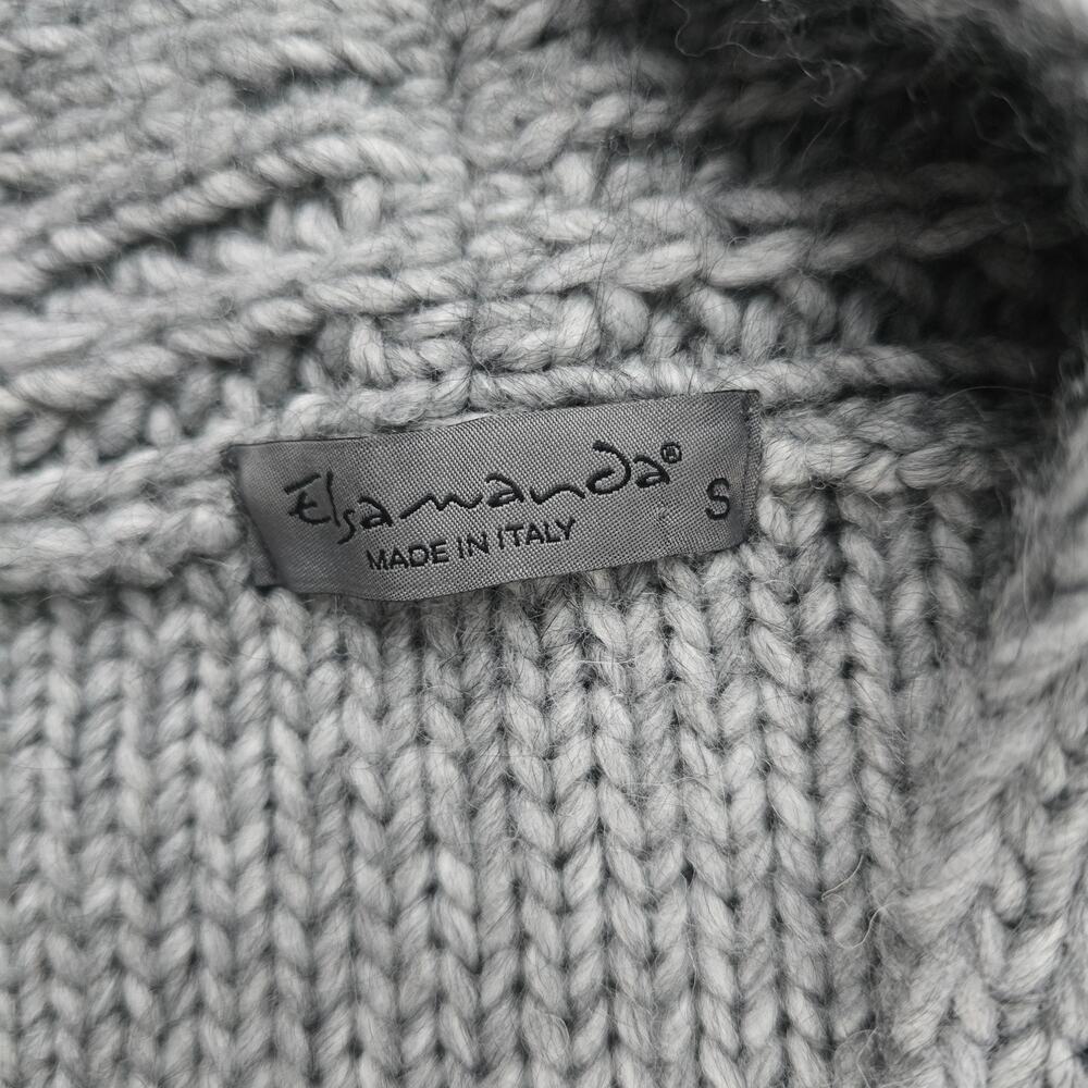 Elsamanda Open front cardigan wool alpaca S gray cable knit 6767 made Italy‎ - Picture 6 of 8
